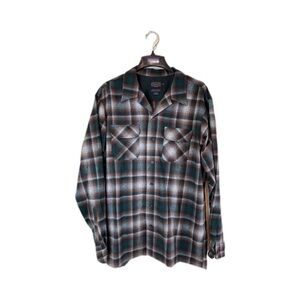 Pendleton Green and Brown Plaid Button Down Shirt